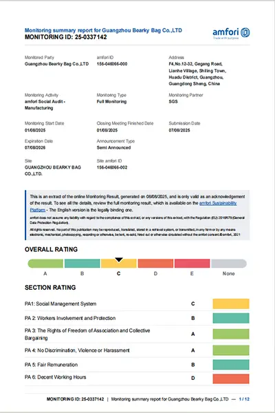 BSCI Audit Certificate for Bag Factory 2026 Safe and organized bag BSCI Audit Certificate for Bag Factory 2026 Safe and organized bag
